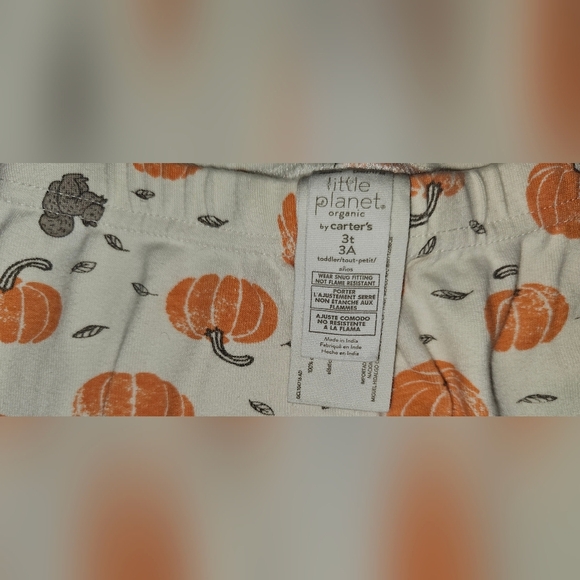 Little Planet by Carter's Boy Girl Organic Cotton PJs 2pc Harvest Pumpkins Sz 3T - Picture 4 of 16